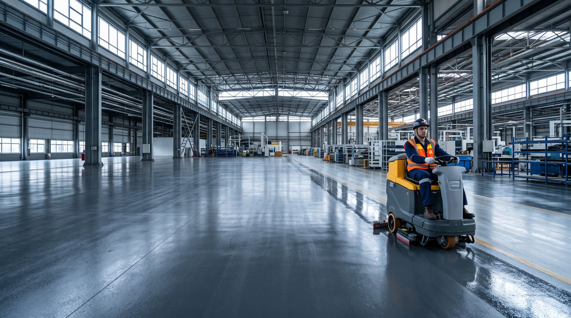 Fabrika zemininde makineli endüstriyel temizlik